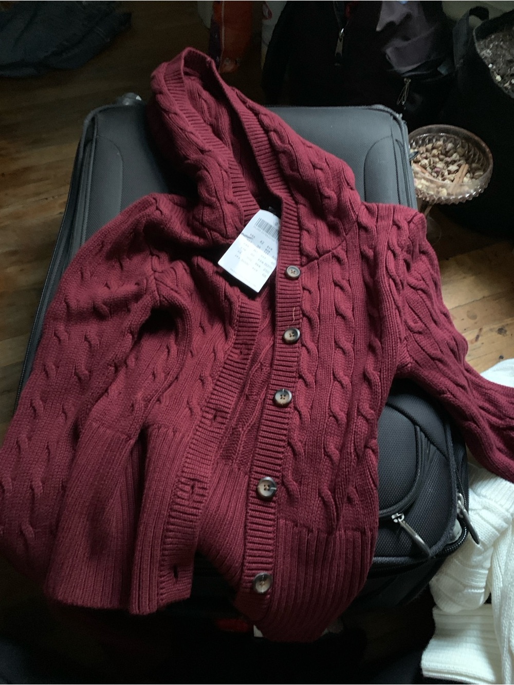 Brandy Melville Cable-Knit Hooded Cardigan - Red